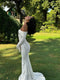 Women Elegant Off Shoulder Lace Up Ruffle Edge Dress Chic Hollow Out Puff Long Sleeves Maxi Slim Dresses Spring Lady Street Robe
