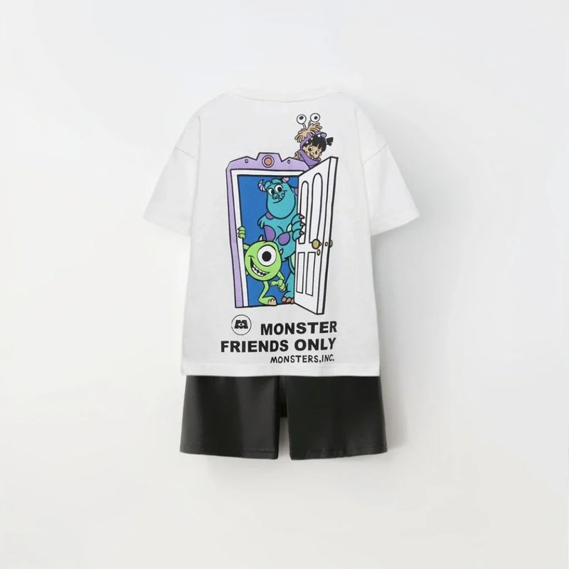 2025 Summer Kids Sets Disney Stitch Printed Tops Tee Shirts For Boys Casual Pullover Clothes Casual Two Piece Suit Child Sets