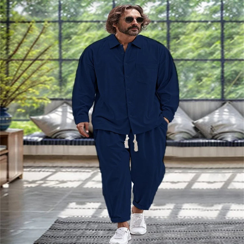 Boutique Tiki Men's Fall Linen Simple Fashion Elegant Comfortable Loose Style Vacation Street Casual Solid Color Men's Suit
