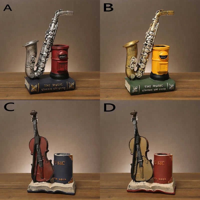 New saxophone resin handicraft pen holder ornaments, Violin storage pen holder,Office and home decoration pen holder， Pen holder
