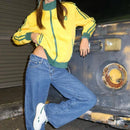 BRASIL Yellow Vintage Jackets Women's Oversized Harajuku Zipper Windbreaker Y2k Streetwear Loose Coats Autumn Trend Sweatshirts