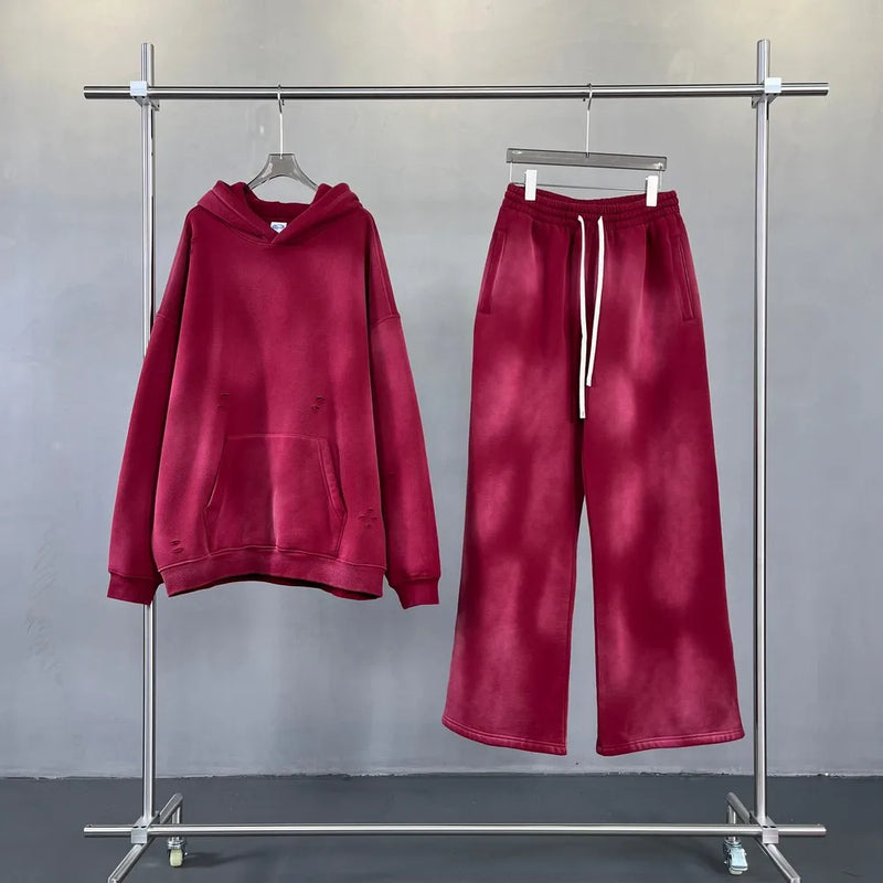 Vintage Distressed Man Pants Y2k Mens Clothing Sweatpants Oversize Streetwear Winter Loose Women Baggy Pants Men Fleece Trousers