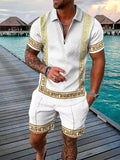 Men's Summer Tracksuit Sports Suit Men Set 3D Printed Casual Short Sleeve T Shirt Lapel Zip Polo Shirt Male Clothing Jogging