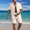 2025 summer men's beach light casual fashion city everything lapel button color shirt short-sleeved shorts set