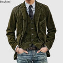 2025 Autumn Winter Men's Coat Jackets Corduroy Casual Suits With Shoulder Pads Fashion Lapel Long-Sleeved Solid Jacket Models