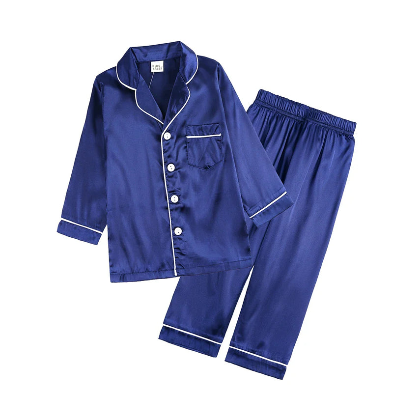 2Pcs Red Satin Pyjamas Kids Sets Boys Girls Solid Silk Children's Pajamas Clothes Toddler Lounge Pjs 2-12T Baby Clothing