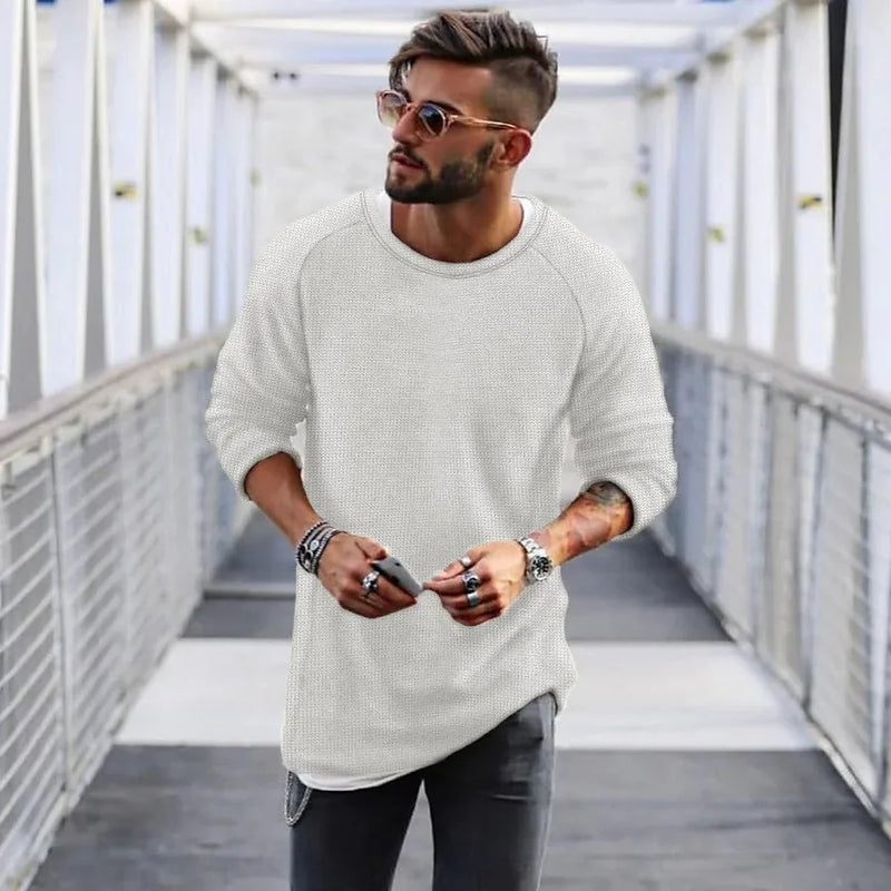 2023 Spring Men's Casual Solid Color Fashion Knitted Shirt O Neck Long Sleeve Knit Pullover Loose Soft Sweater Coats Men Tops