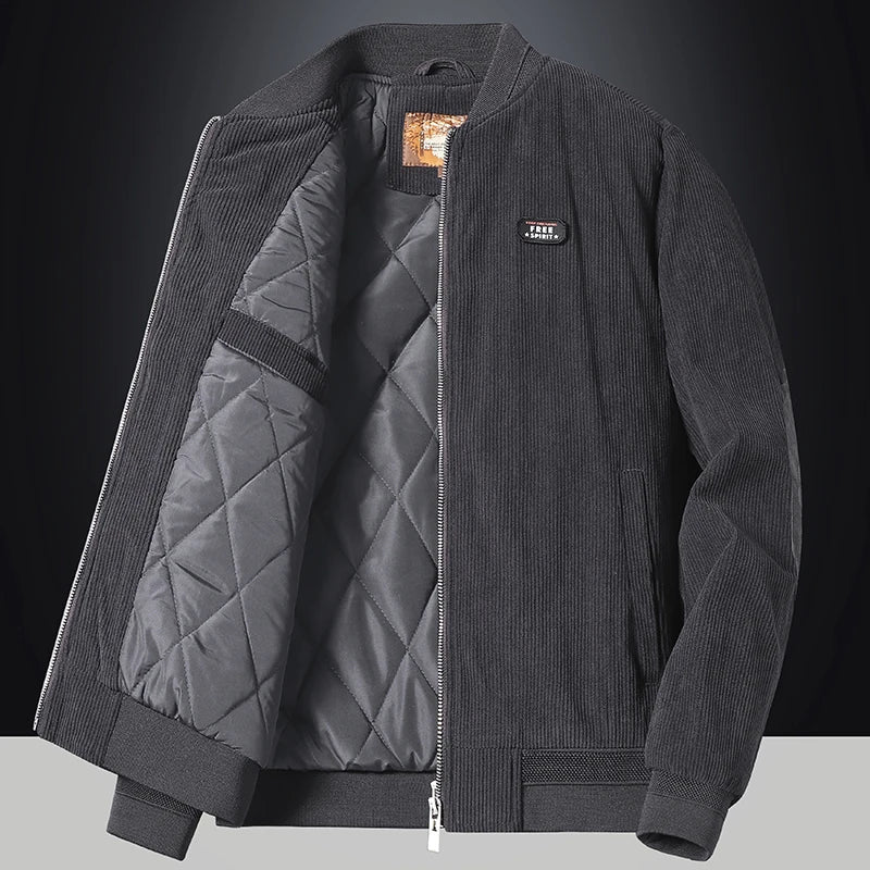 Men's Fashion Casual Warm Corduroy Outwear Men's Thick Cotton Jacket Coat Large Size New Autumn Winter Stand Collar Slim Jacket