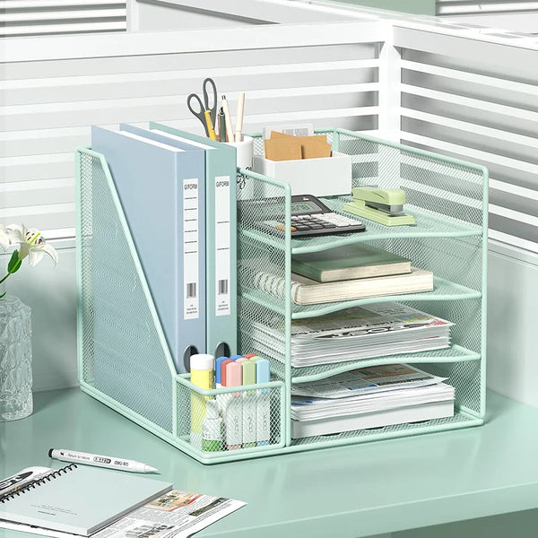 Office desktop file rack metal bookstand Multi-function integrated storage rack Office supplies folder storage box Multi-layer