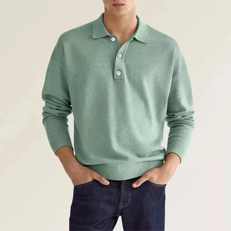 2024 Autumn leisure Home long Sleeve top Fashion Men's solid color lapel Men's POLO Shirt