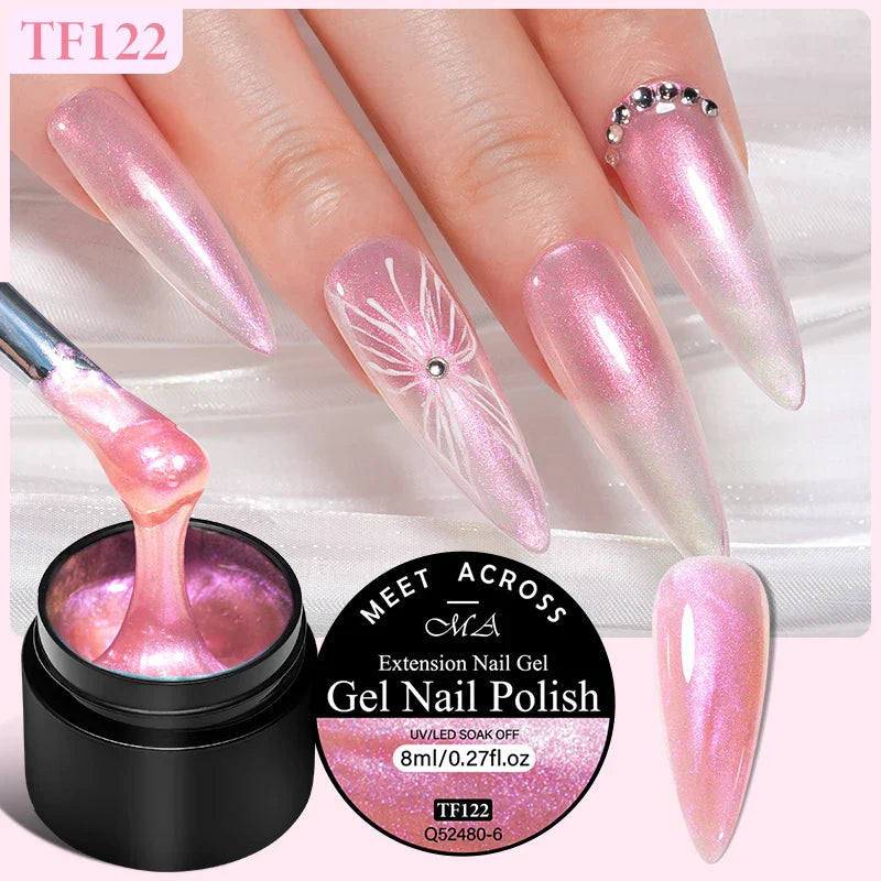 MEET ACROSS 8ml Aurora Extension Nail Gel Polish Glitter Sparkling Nail Art Semi Permanent Building Gel For Nails Manicure
