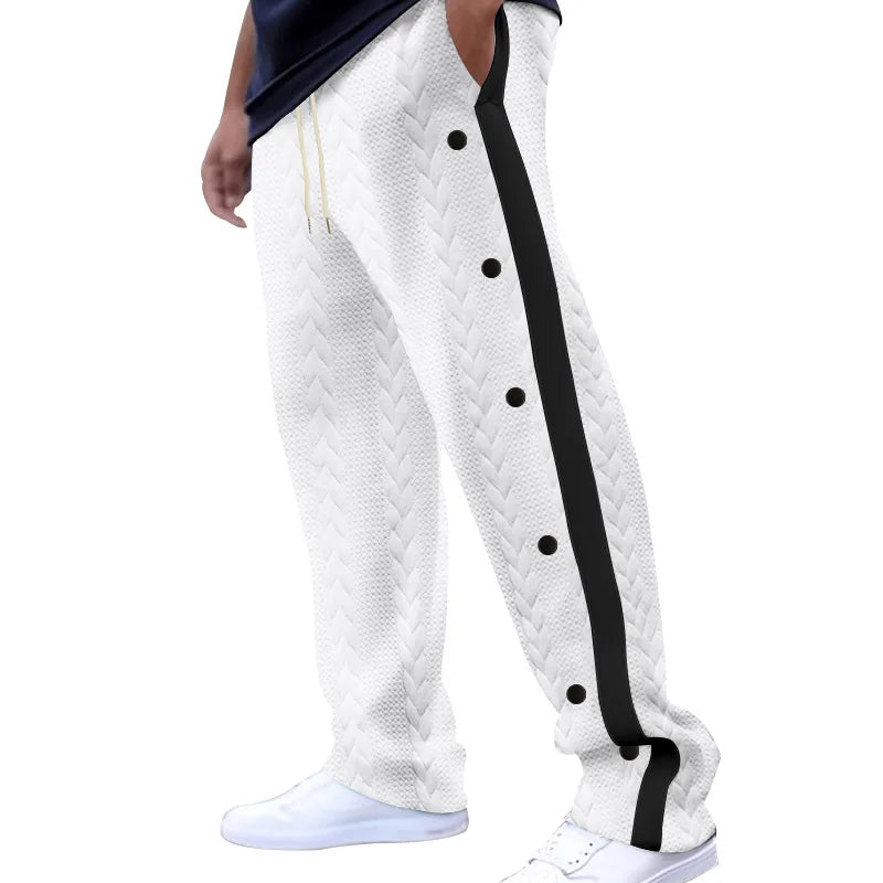 2024Spring and Autumn New Men's Trousers Texture Jacquard Single-Breasted Side Stripe Loose plus Size Casual Pants Sweatpants
