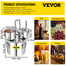 VEVOR 3/5/8/13.2 Gal Alcohol Brewing Distiller DIY Moonshine Apparatus Stainless Steel Still Whisky Beer Brandy Home Appliance