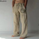 2025 Men's Cotton Linen Pants Oversized Jogger Sweatpants Casual Flower Print Plus Size Loose Wide Leg Pants Men Casual Trousers