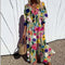 New Women's V-neck Single Breasted Shirt Dress Casual Loose Bohemian Long Dress 2025 Retro Pattern Printed Loose Vacation Dress