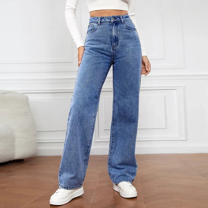 2024 New Cross-Border European American High-Waisted Straight-Leg Denim Jeans For Women Amazon Long Style NK331