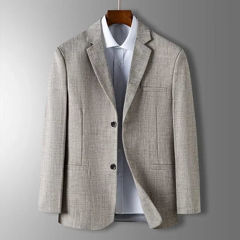 Spring Autumn Men's Blazer Thin Section Slim Fit Plaid Jacquard Casual Suit Jacket Gray Blue Beige Coat Costume Homme