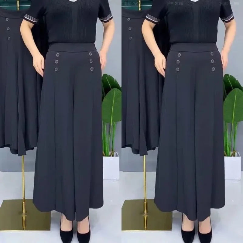 Elegant High-End Southeast Asian Cross-Border Thin Skirt Women's Loose-Fit Medium-Age Mother Bell Bottoms Anti-Wrinkle
