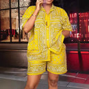 2 Pieces Set Sexy Plus Size Summer Fashion Women Set Female Tops Short Sleeve Shirt Tops And Shorts Suit Matching Outfit