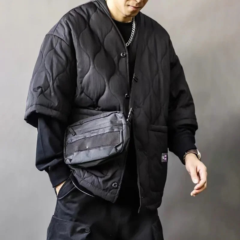 Chinese Collarless Taoist Robe Style Cotton Padded Jackets Men's Autumn Winter Half Sleeved Parkas New Retro Oversized Warm Vest