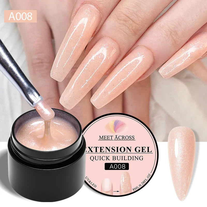 MEET ACROSS 8ml Aurora Extension Nail Gel Polish Glitter Sparkling Nail Art Semi Permanent Building Gel For Nails Manicure