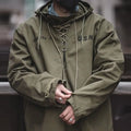 Spring Autumn Retro Cargo Drawstring Workwear Army Pullover Hood New Hoddies Military Male Windbreaker War Coat Work Clothes