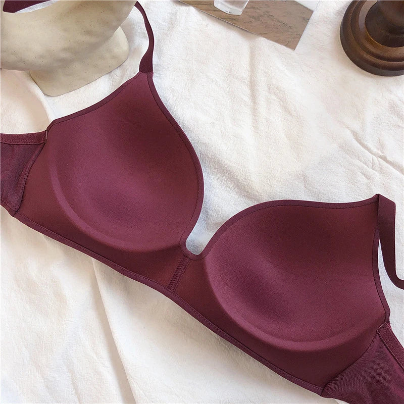 Women's Bras Sexy Seamless Wireless Ice Silk Bralette Gather Push Up Lingerie Thin Smiple Style AB Cup Deep V Female Underwear
