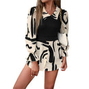 Fashion Women's Fake Two Piece Shirts Autumn And Winter Woman Elegant Polo Neck Long Sleeve Geometric Print Casual Shirt Blouse