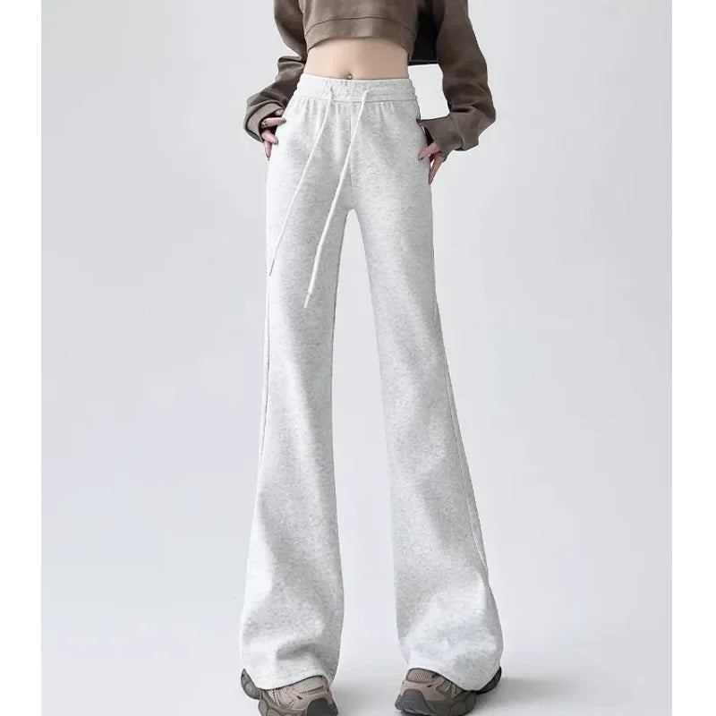 Matching Basic Women's Sweatpant Casual Lady's Sportswear New In Female Flare Pants Drawstring Wide Leg Pant Boot Cut Trousers