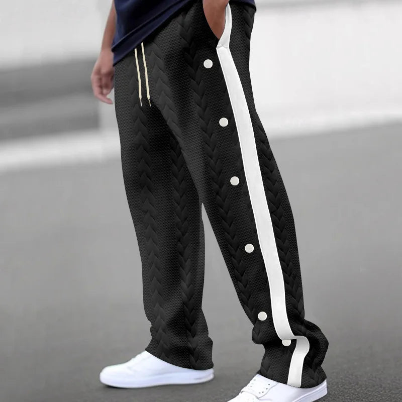 2024Spring and Autumn New Men's Trousers Texture Jacquard Single-Breasted Side Stripe Loose plus Size Casual Pants Sweatpants