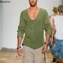 Oversized Loose Knitted Thin Sweaters for Men Fashion V-neck Long Sleeved Casual Knit Pullover Tops Men's Versatile Sweater Tops