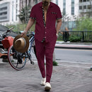 Summer new men's short-sleeved long pants suit 2025 sport and casual men's style for teenagers two-piece set