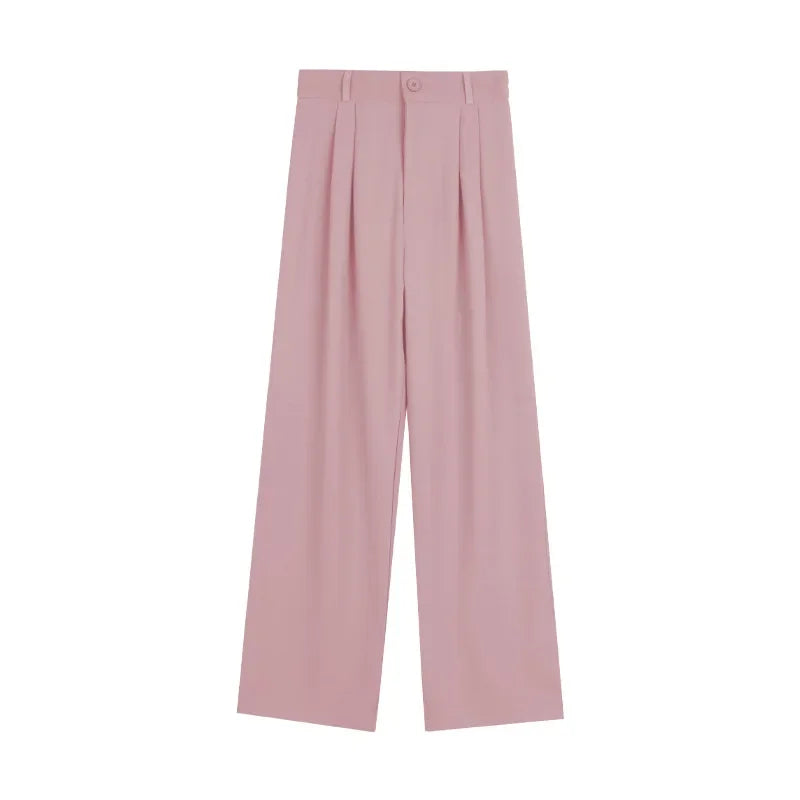 Women Suit Pant Korean Elastic High Waist Straight Pants Casual Loose Solid Simple Wide Leg Trousers Commuting Autumn Winter