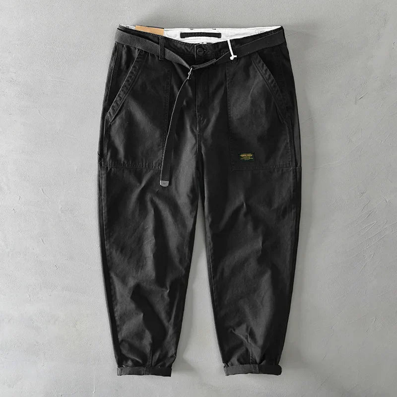 2025 New Spring Autumn Men Pure Cotton Men Cargo Pants Korean Style Male Casual Loose Belt Mid Waist Man Trouser Plus Size 4XL