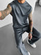 2025 Men's casual sleeveless crewneck suit, summer fashion all-match wide-leg pants trend sports street T-shirt two-piece set