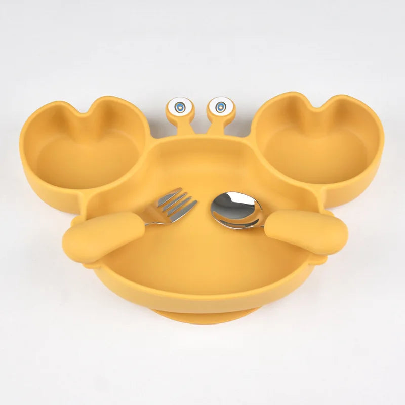 3Pcs/Set Baby Safe Silicone Dining Plate Food Feeding With Spoon Fork Cartoon Children Dishes Prevent Tipping Over And BPA Free