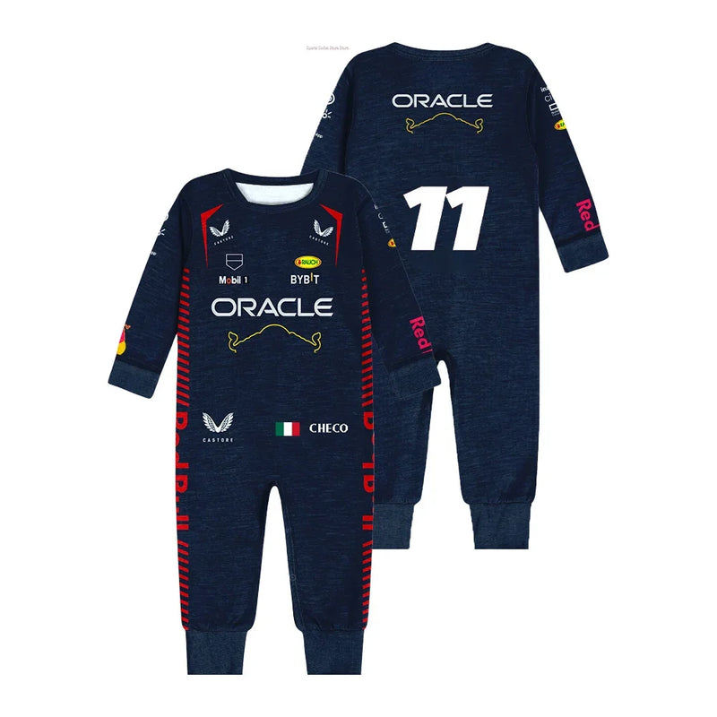 2024 F1 Racing Competition Baby Enthusiast Cycling Jumpsuit Hot Selling MAX VERSTAPPEN Baby Boy Girl Clothing Bull Crawling Suit