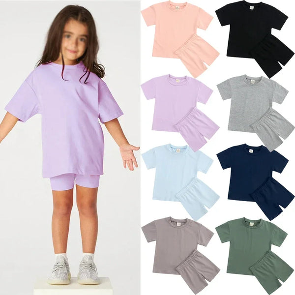 2024 Teenage Girls Summer Sport Outfits Solid Cotton Breathable Kids Clothes Children Korean Lounge Tracksuit Kids Sport Suit