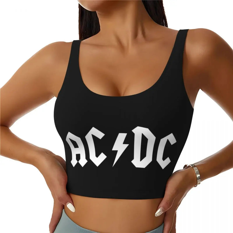 Retro Rock Fashion Trend AC/DC Sexy Vest Fitness Cropped Tank Top Women Heavy Metal Music Band Yoga Sports Comfortable Bra