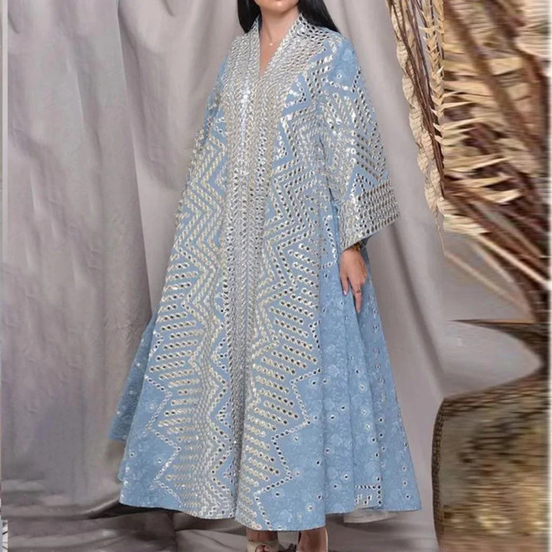 Spring Summer New Style Women's Clothing Amazon Printed Breathable Long Sleeve Loose-fit Dress Middle East Long Kaftan