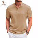 New High-end Embroidered Cotton and Linen Striped Henry Shirt for Men's Summer Casual Fashion Comfortable Breathable T-shirt Top
