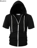 New 2025 Men's Casual Sweatshirts Short Sleeve Hoodies Jacket Solid Slim Zip Man Sport Tops Comfotable Outdoor Clothes for Men