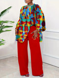 Wmstar Plus Size Two Piece Sets Women Clothing Printed Long SleeveTops Solid Pants Wid Leg Matching Suits Wholesale Dropshopping
