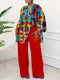 Wmstar Plus Size Two Piece Sets Women Clothing Printed Long SleeveTops Solid Pants Wid Leg Matching Suits Wholesale Dropshopping