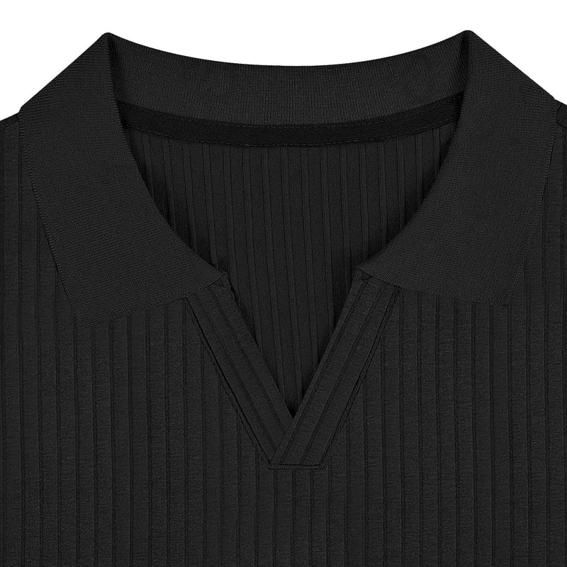 Men Turn Down Collar Short Sleeve Slim T-shirts Summer Male Solid Knitted Tee Tops LXDZ-KJ-P6-V