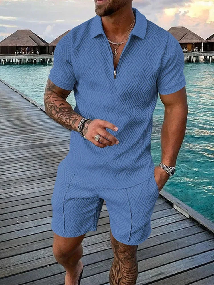 2025 Trend Men Streetwear Fashion Half Zip Polo Shirts+shorts 2 PCS Sets Men's 3D Digital Print Casual Suit New Male Tracksuits