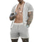Men's Fashion Set Summer Little Hole Fabric Turn-down Neck Casual Solid Color Suit Male High-Quality Two-Piece Set US Size