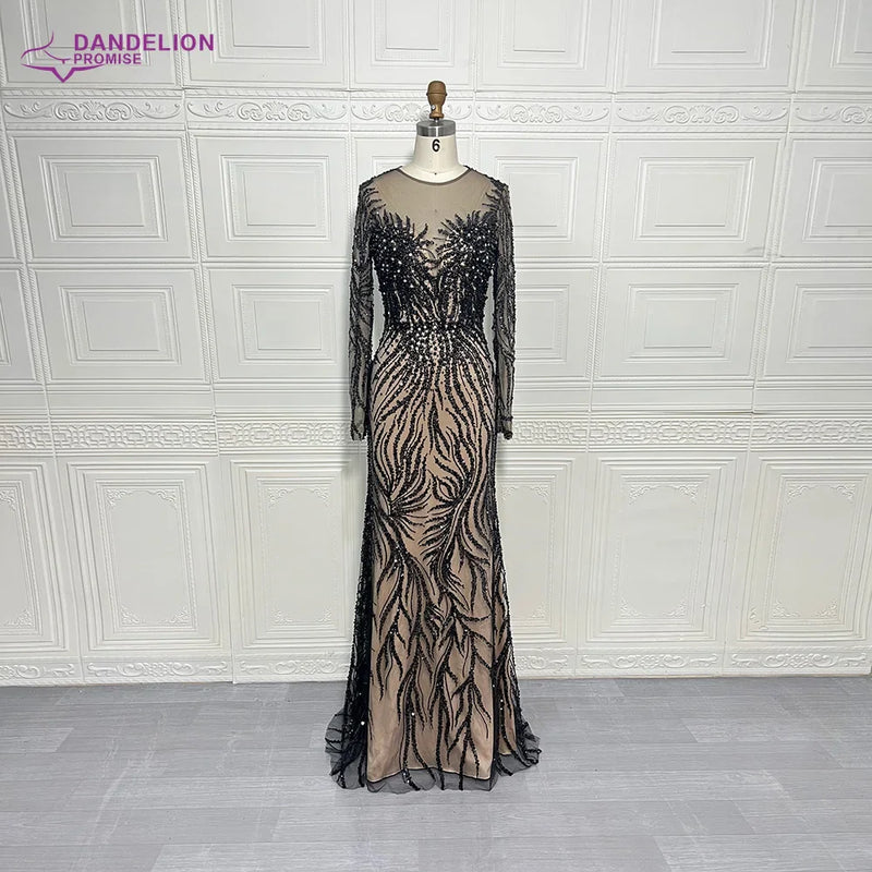 Elegant Long Sleeve Evening Dress for Women 2025 O-Neck Mermaid Wedding Party Luxury Beaded  Formal