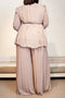 Women's Plus Size Two Piece Pant Set Casual Apricot Pleated Long Sleeves Wrap Elegant Office Lady Wide Leg Autumn Matching Sets