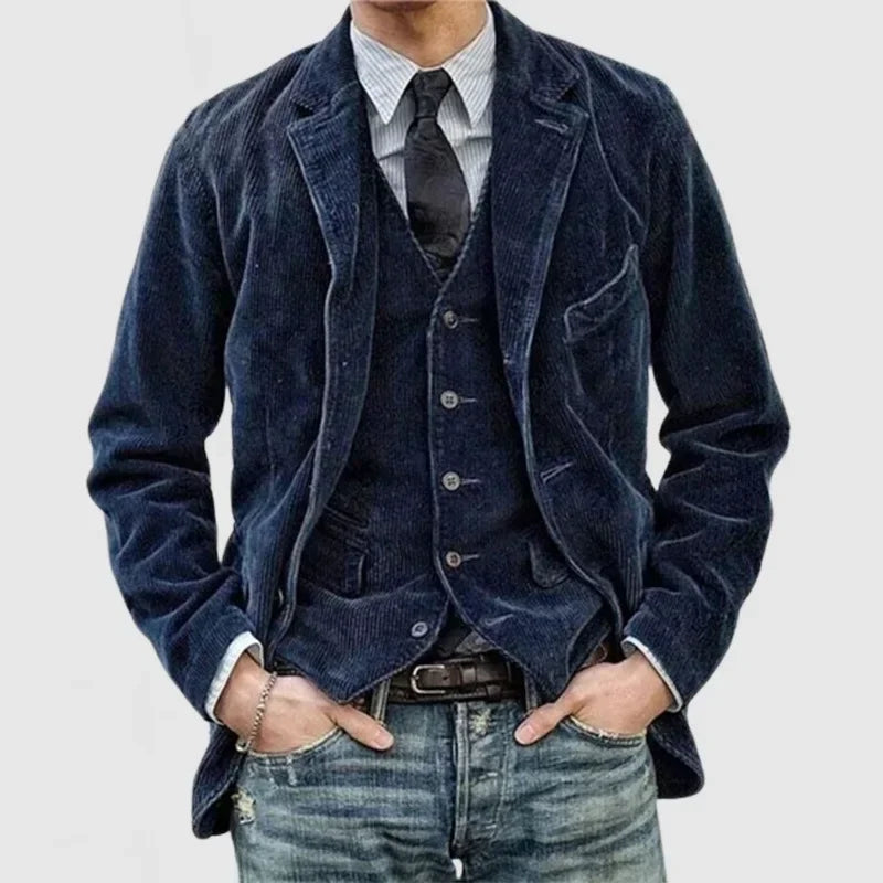 2025 Autumn Winter Men's Coat Jackets Corduroy Casual Suits With Shoulder Pads Fashion Lapel Long-Sleeved Solid Jacket Models